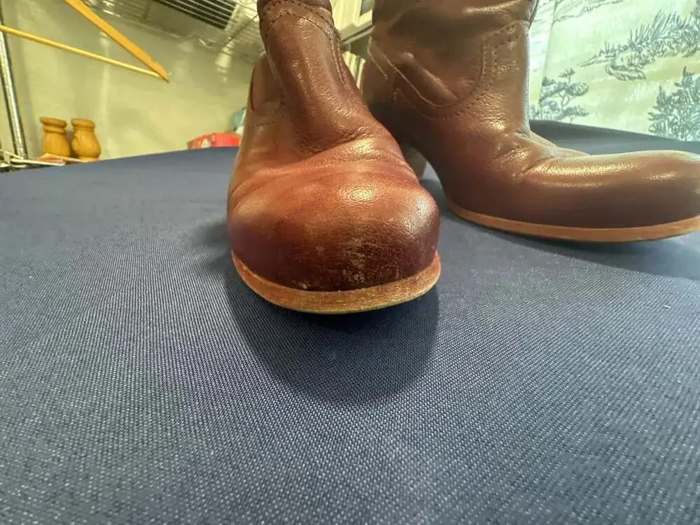 Felmini Deep Cognac  Leather Western Ankle Boots with Striped Lining